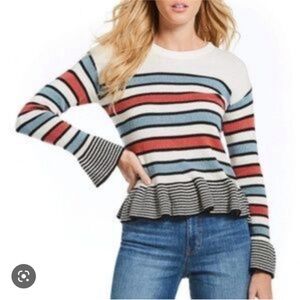 Ella Moss Hayden Striped Ruffle Hem Sweater XS